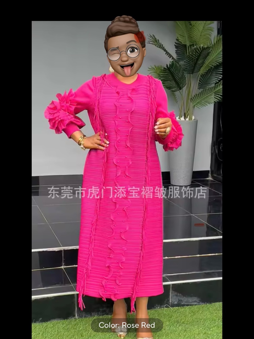 Issey Miyake Rose Red Long Sleeve Pleated Dress